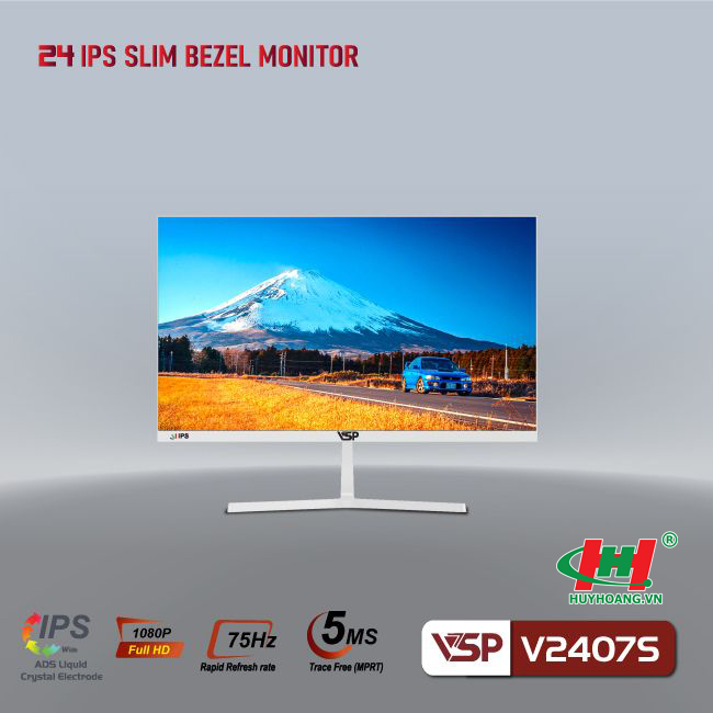 Màn hình vi tính VSP V2407S 24inch LED - IPS - tràn viền - 5ms - hạn chế ánh sáng xanh - 75Hz - VGA x1/ HDMI x1 - Trắng