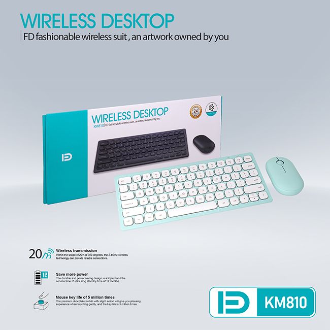 Bộ Phím Chuột Không Dây Mini FD KM810 - Xanh